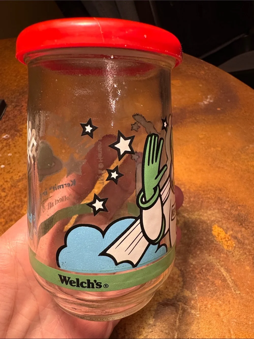Vtg 1998 Welch’s Muppets in Space Jelly Jar Glass-Kermit in Command #1, with lid